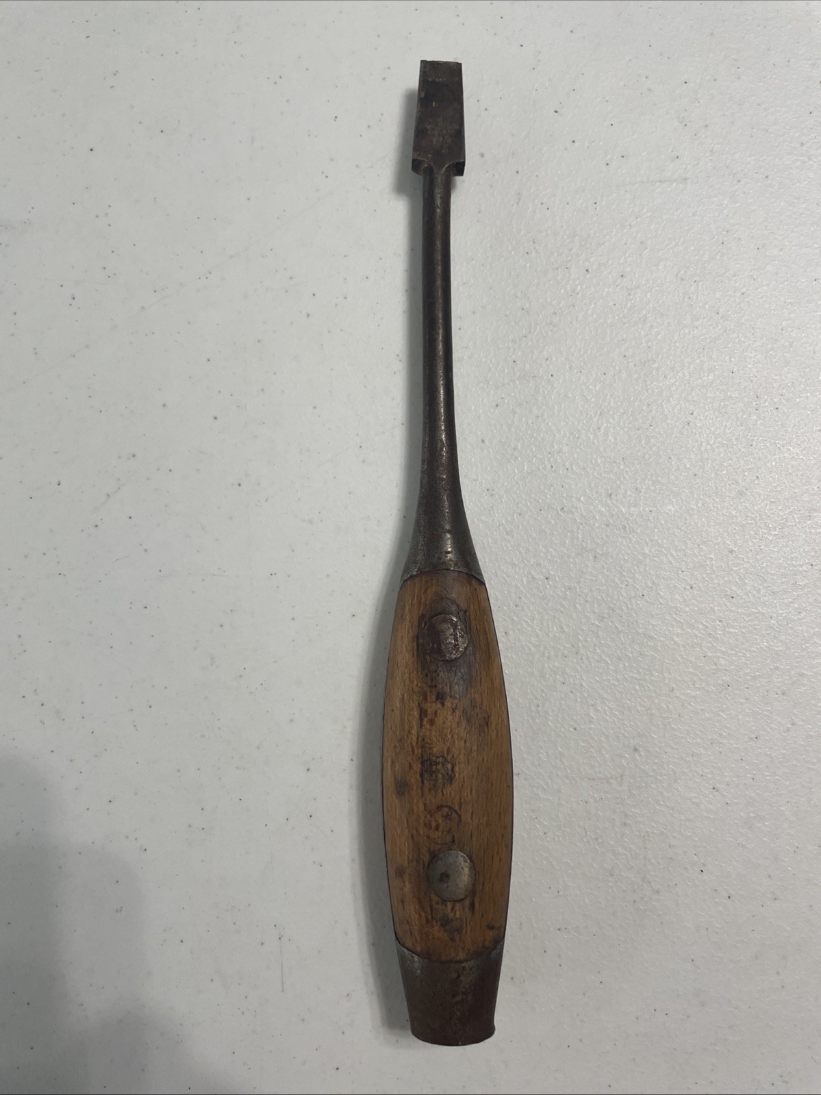 Vtg. Poland Hi-Test 11” Heavy Duty Wood Handle Screwdriver w/Metal Strike Cap