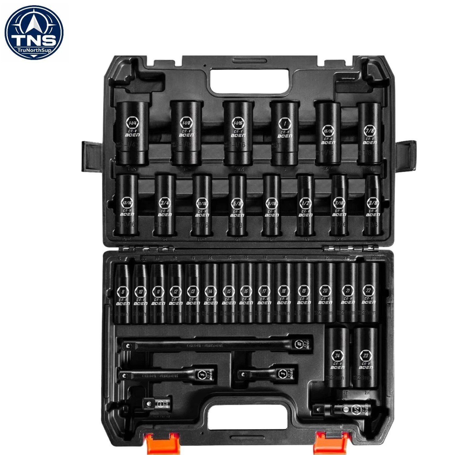 Durable 35-Piece Chrome Vanadium 1/2″ Drive Impact Socket Set with Extensions