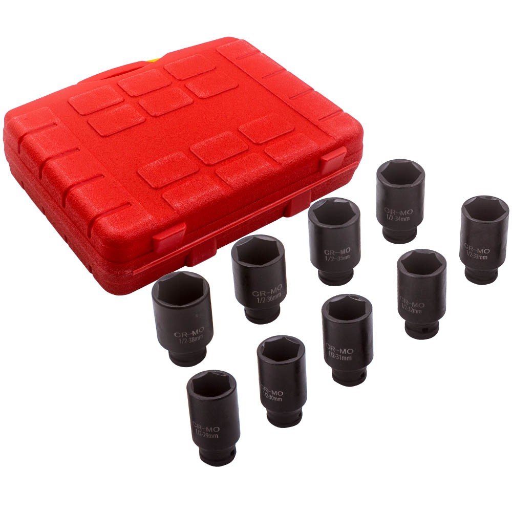 6x Point 1/2″ Drive Metric Deep Impact Socket Kit Axle Hub Nut Socket 29-38mm