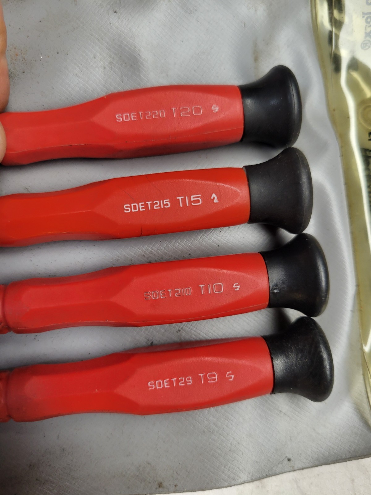 Snap-on SDE70 4pc Miniature Electronic Screwdriver TORX Set USA T9,T10,T15,T20