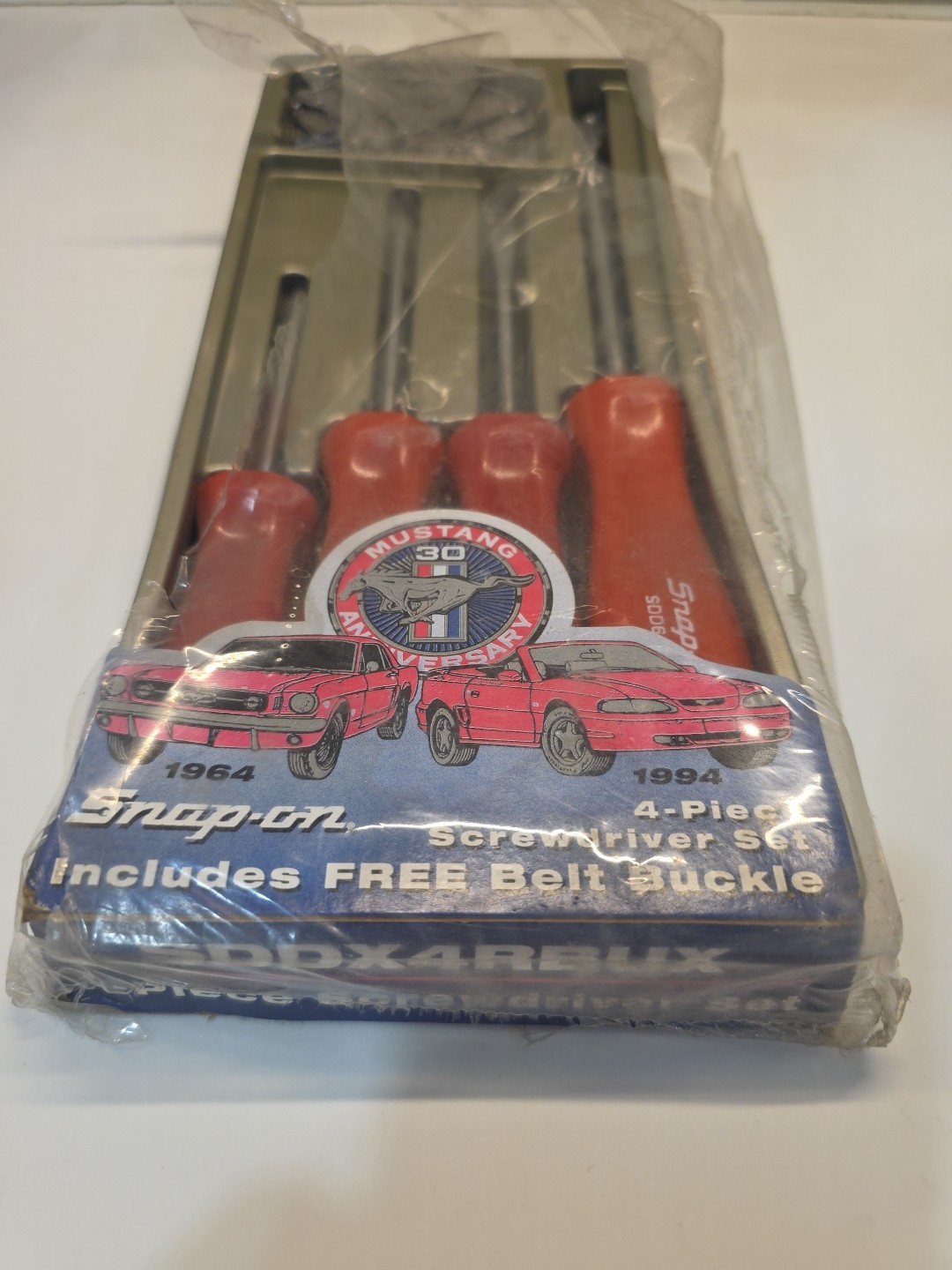 Snap On Mustang 30th Anniversary 4 piece Red Screwdriver Set and Belt Buckle
