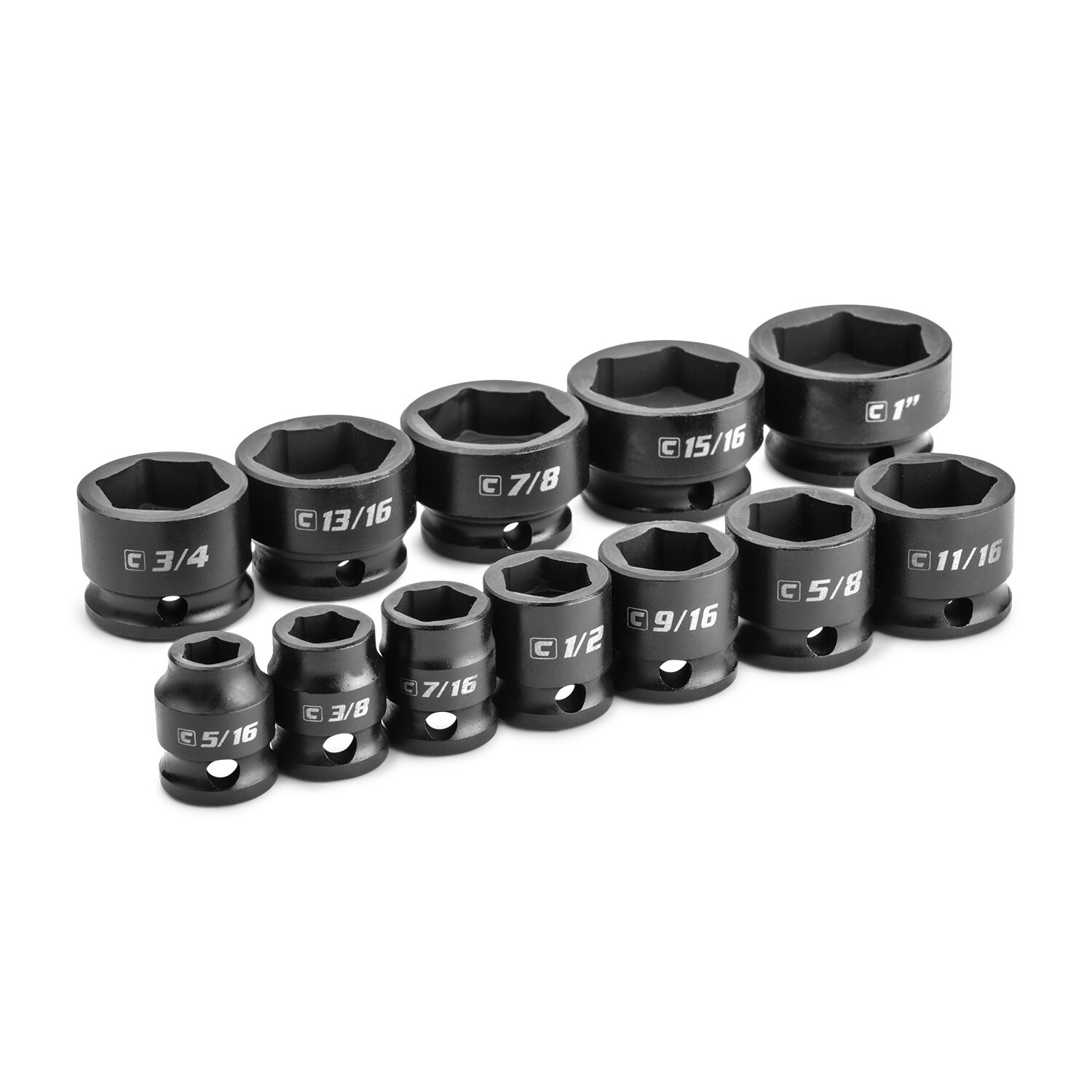 Capri Tools 3/8 in. Drive Stubby Impact Socket Set, SAE, 5/16″ to 1″, 12-Piece