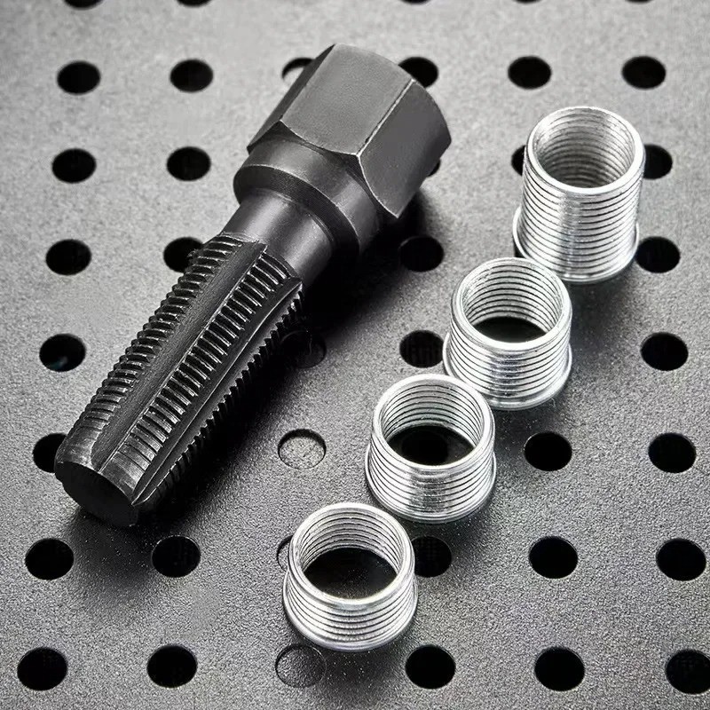 14mm Spark Plug Rethread Thread Repair Kit Helicoil Reamer Tap Tool w/ 4 Inserts