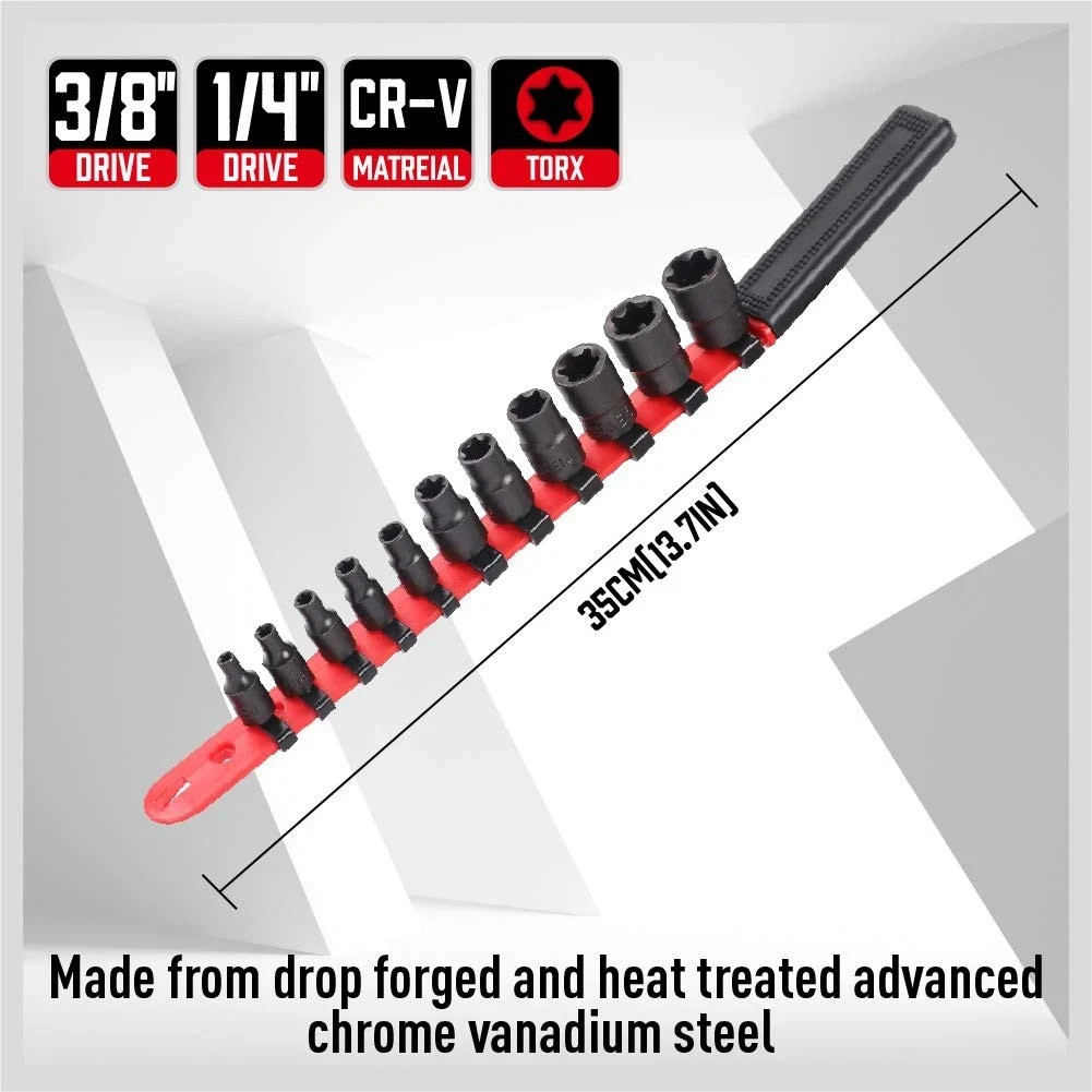 SEDY 11-Piece E-Torx Socket Set E4 E5 E6 E7 E8 E10 E12 E14 E16 E18 E20, Black