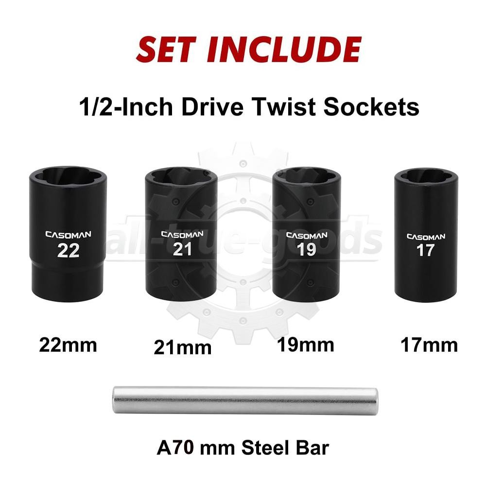 5Pcs Twist Socket 1/2” Drive For Wheel Lug Nut Damaged Removal and Extractor US