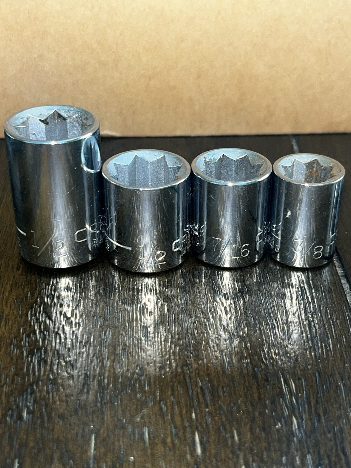 Craftsman Sockets SAE Lot of 9 Pieces 1/2 – 5/8 – 7/16 – 1/2 – 3/8 (8pt & 6pt)