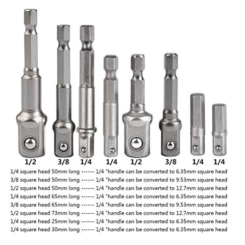 Impact Driver Socket Adapter Set 8 Piece 1/4 3/8 1/2 Inch Hex Shank Square Bit