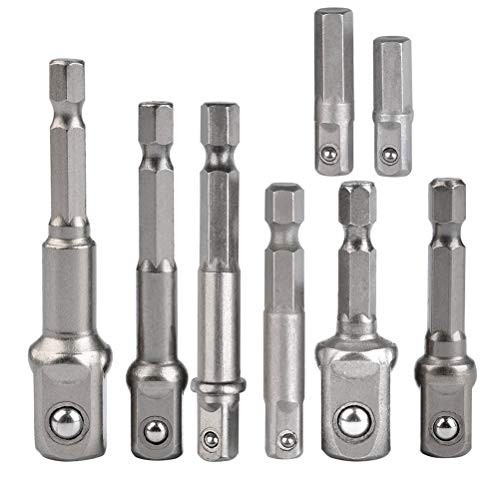 Impact Driver Socket Adapter Set 8 Piece 1/4 3/8 1/2 Inch Hex Shank Square Bit