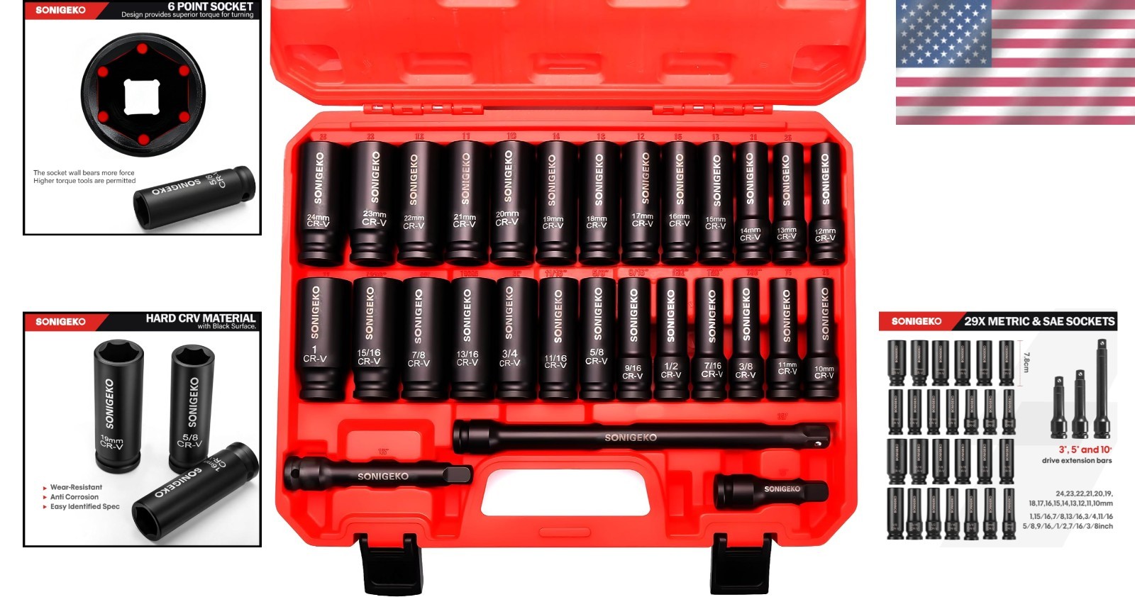 Professional 1/2″ Drive Impact Socket Set – 6-Point Design for Precision Fit