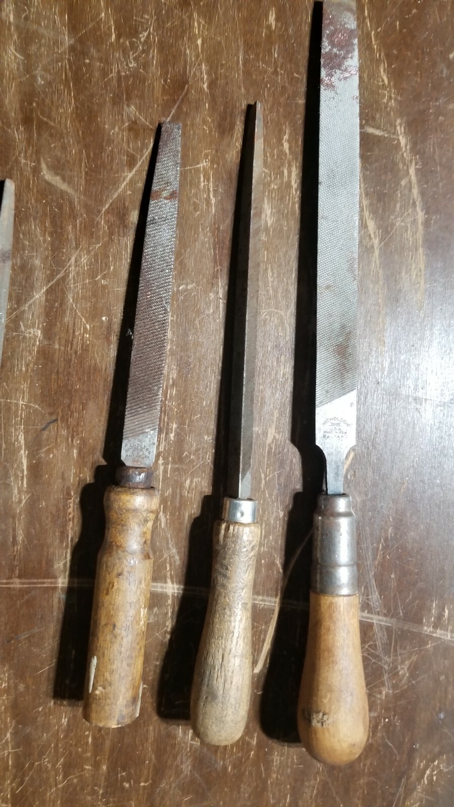 Vintage (6) Lutz File Tool Handle Lot Set Nicholson Heller Flat Mechanist Round