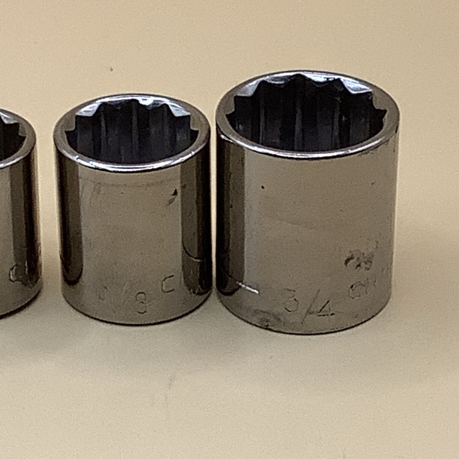 7 Vtg Craftsman 12 Point G2 Sockets 1/4” To 3/4” 3/8” Drive USA Nice Sockets