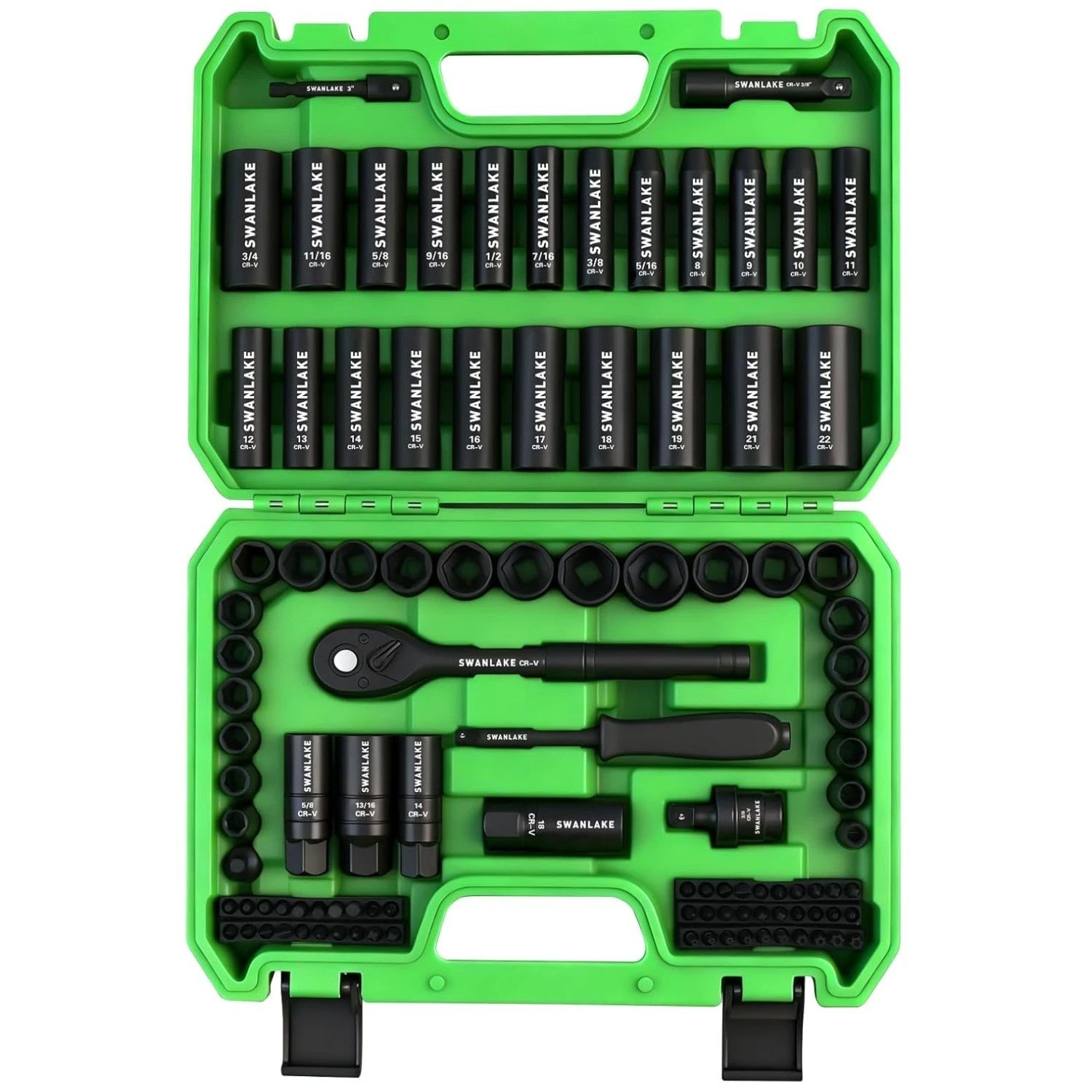 105-Pc 3/8″ Drive Impact Socket Set, SAE/Metric CR-V Steel