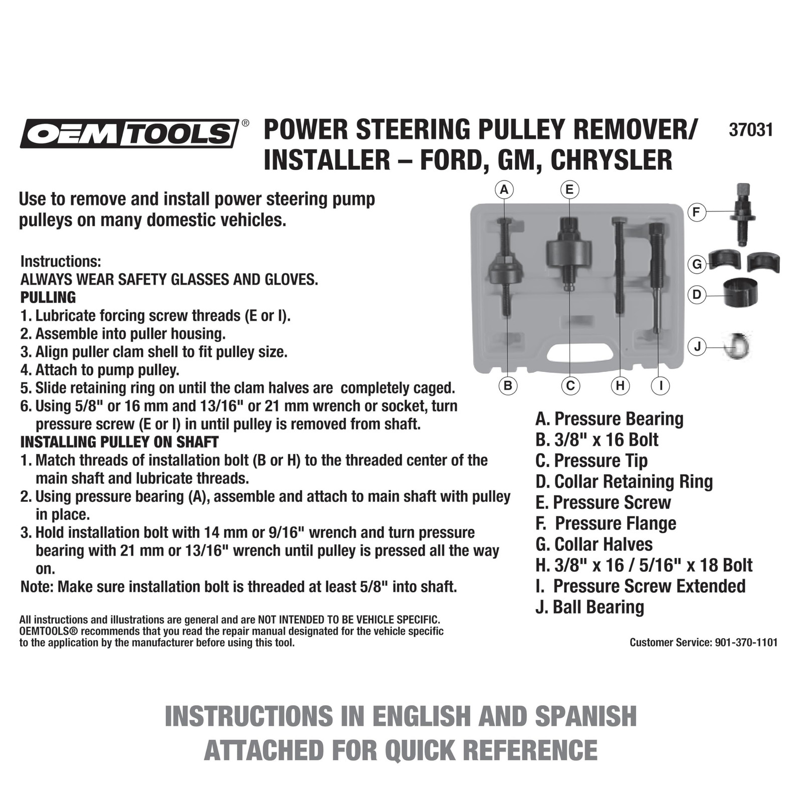 OEMTOOLS Power Steering Pulley Puller and Installer Kit, One Size, Green
