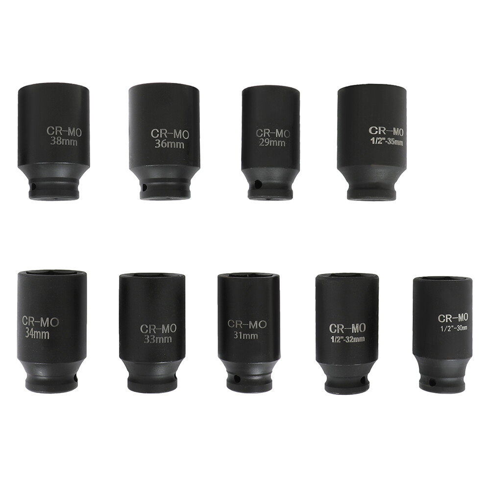 9PCS 29MM-38MM 1/2″ 6PT DEEP IMPACT SOCKET SET DRIVE METRIC AXLE HUB NUT SOCKET
