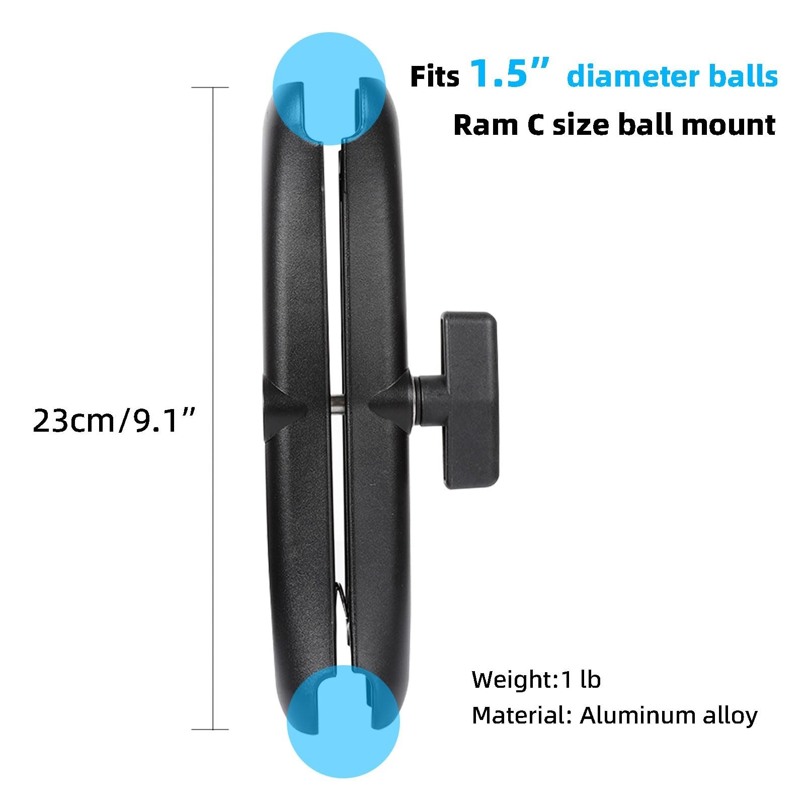 Heavy Duty 1.5″ Ball Double Socket Arm – 9.1″ Aluminum Extension for Marine Elec