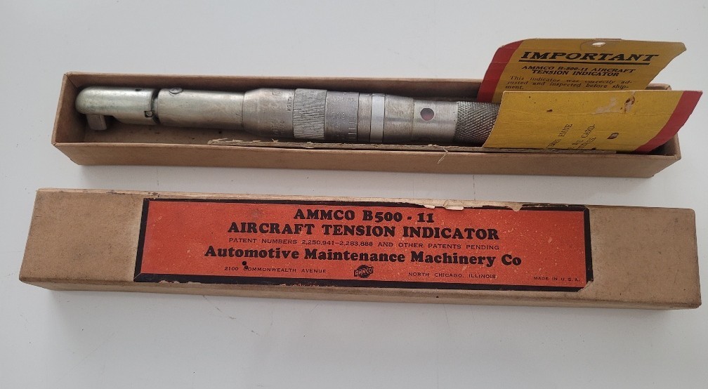 Vintage AMMCO B500-11 Aircraft Tension Indicator (Torque Wrench) w/Light (WWII)