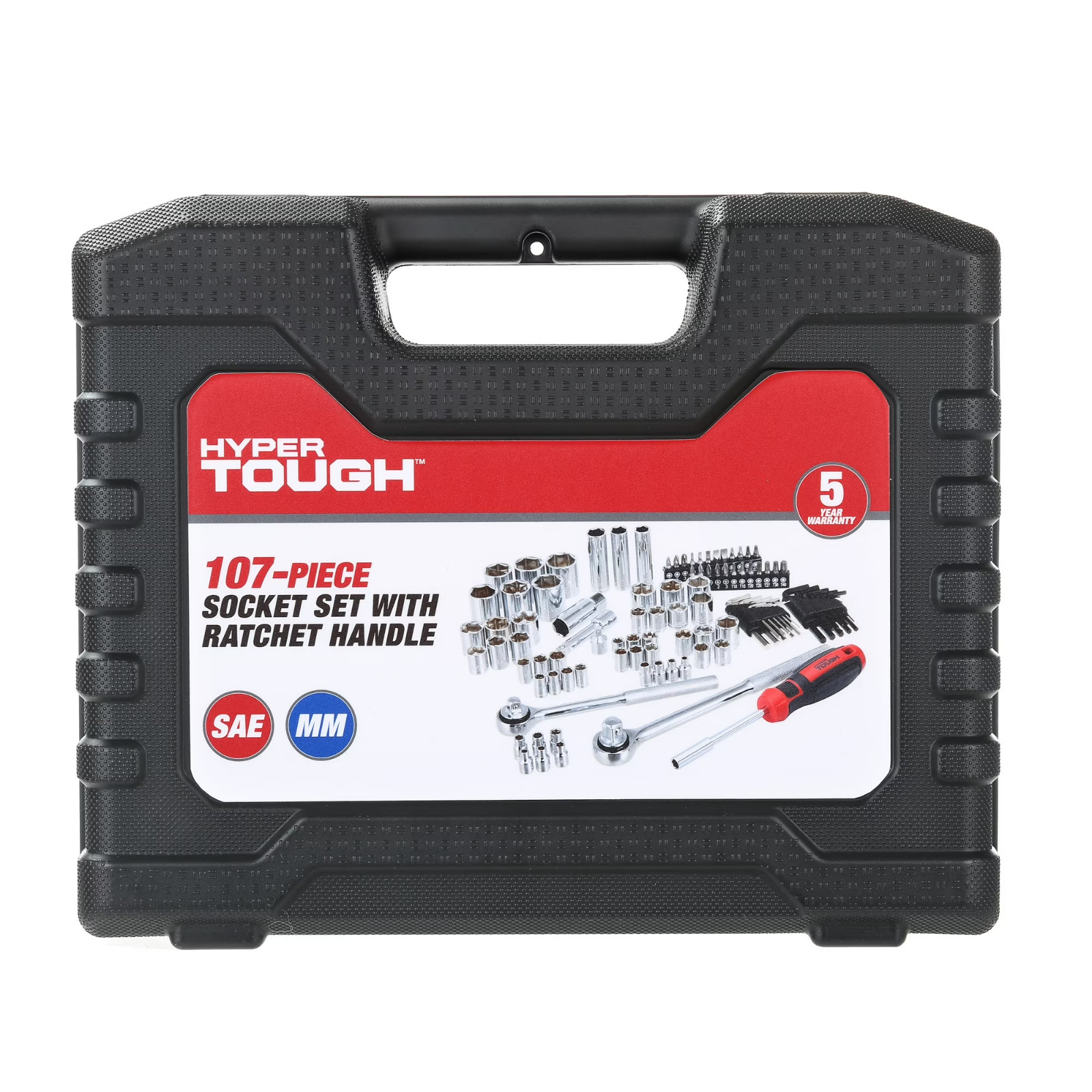 Hyper Tough 107 Piece 1/4, 3/8, 1/2 inch Drive Socket Set for Mechanic Use