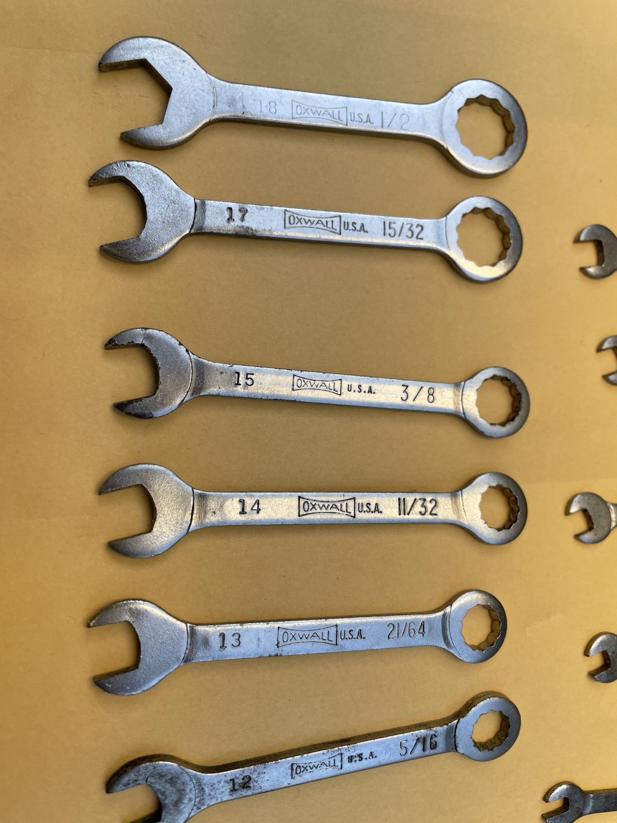 Vintage Oxwall #3973 16 Pc. Box & Open Wrench Set SAE E-Z HANG-UP KIT