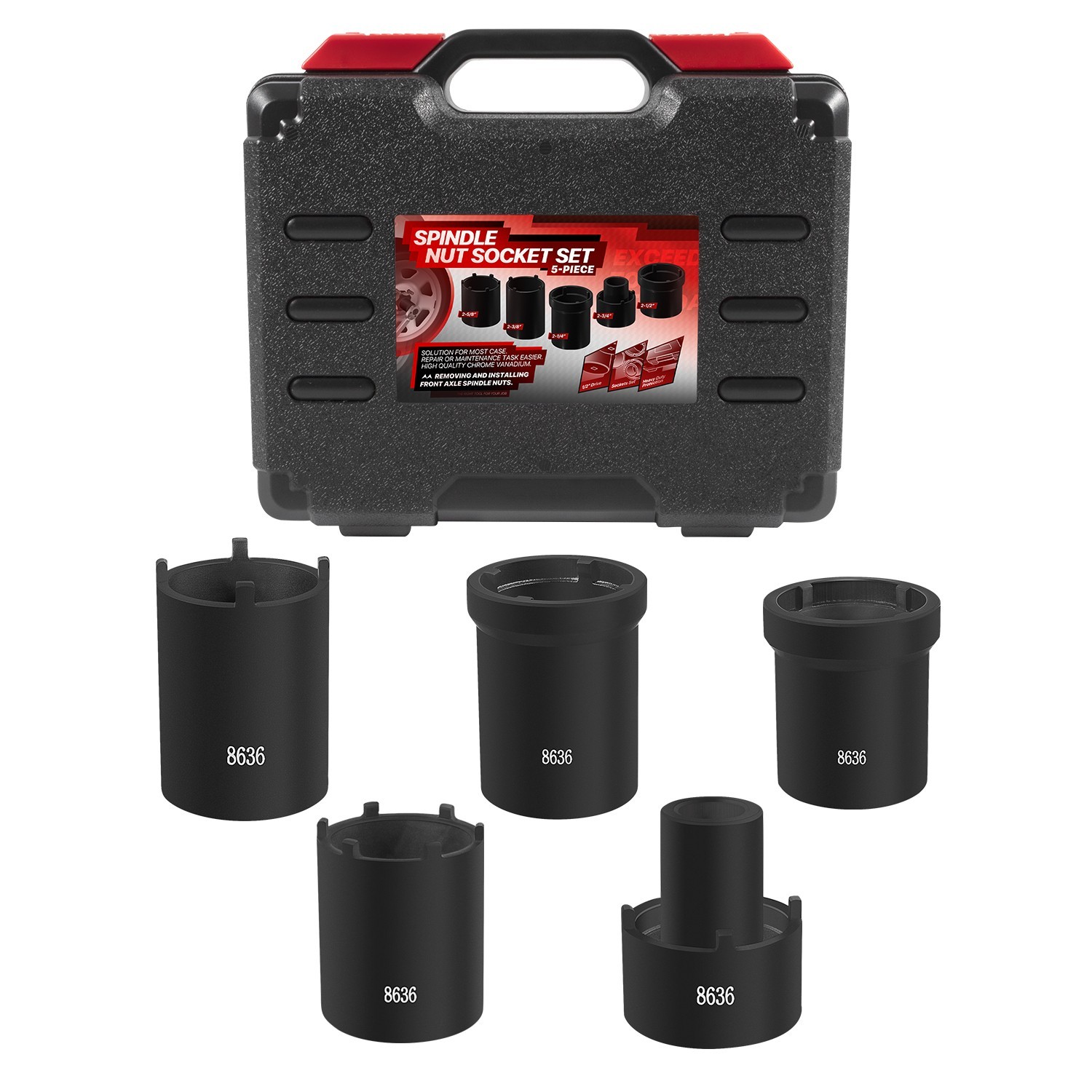 5pcs Spindle Nut Sockets Kit Axle Hub Nut Socket For Ford Dana 50/60, 1/2″ Drive