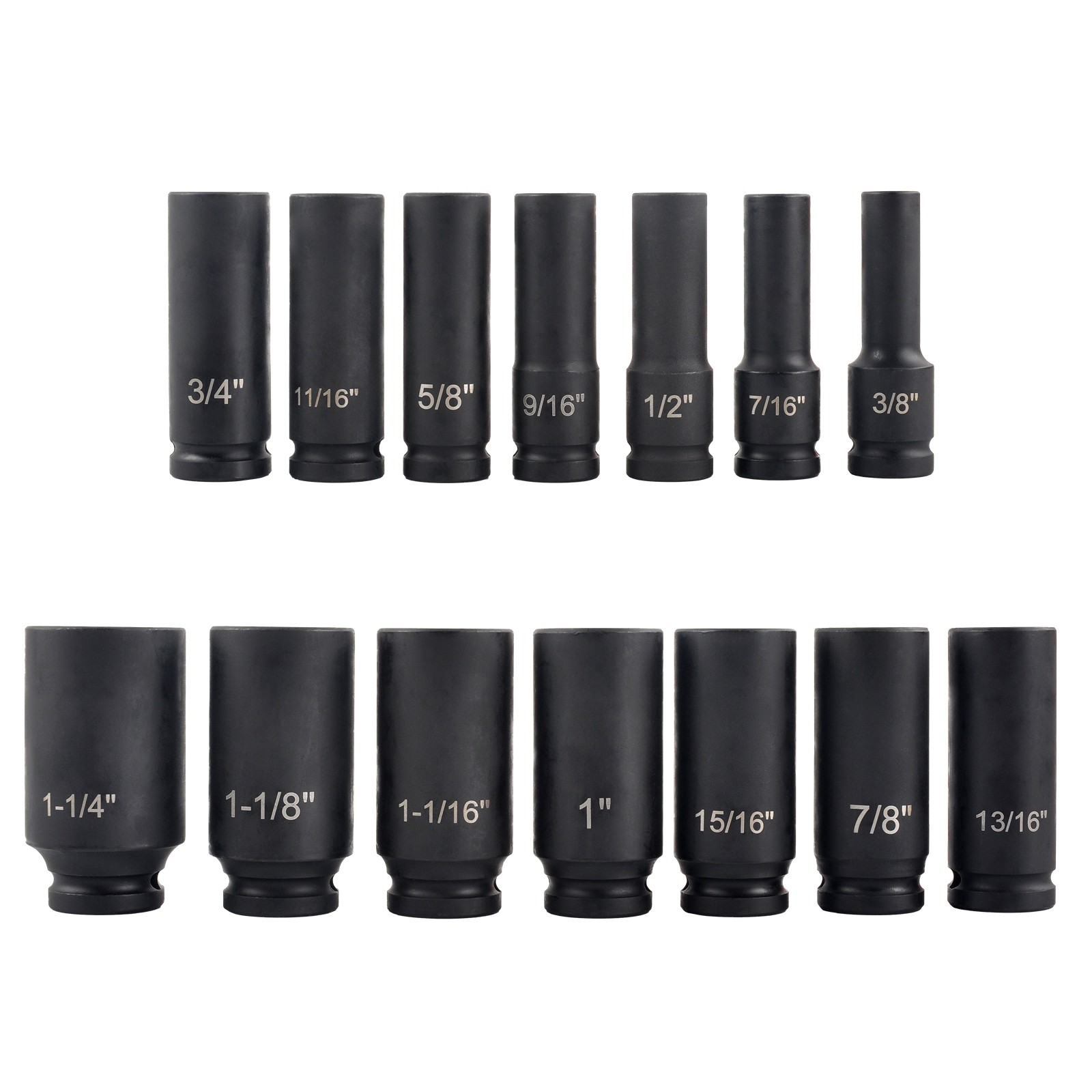 14 Piece 1/2″ Drive 6 Point CR-V Deep Shallow Impact Socket Set 3/8″ to 1-1/14″