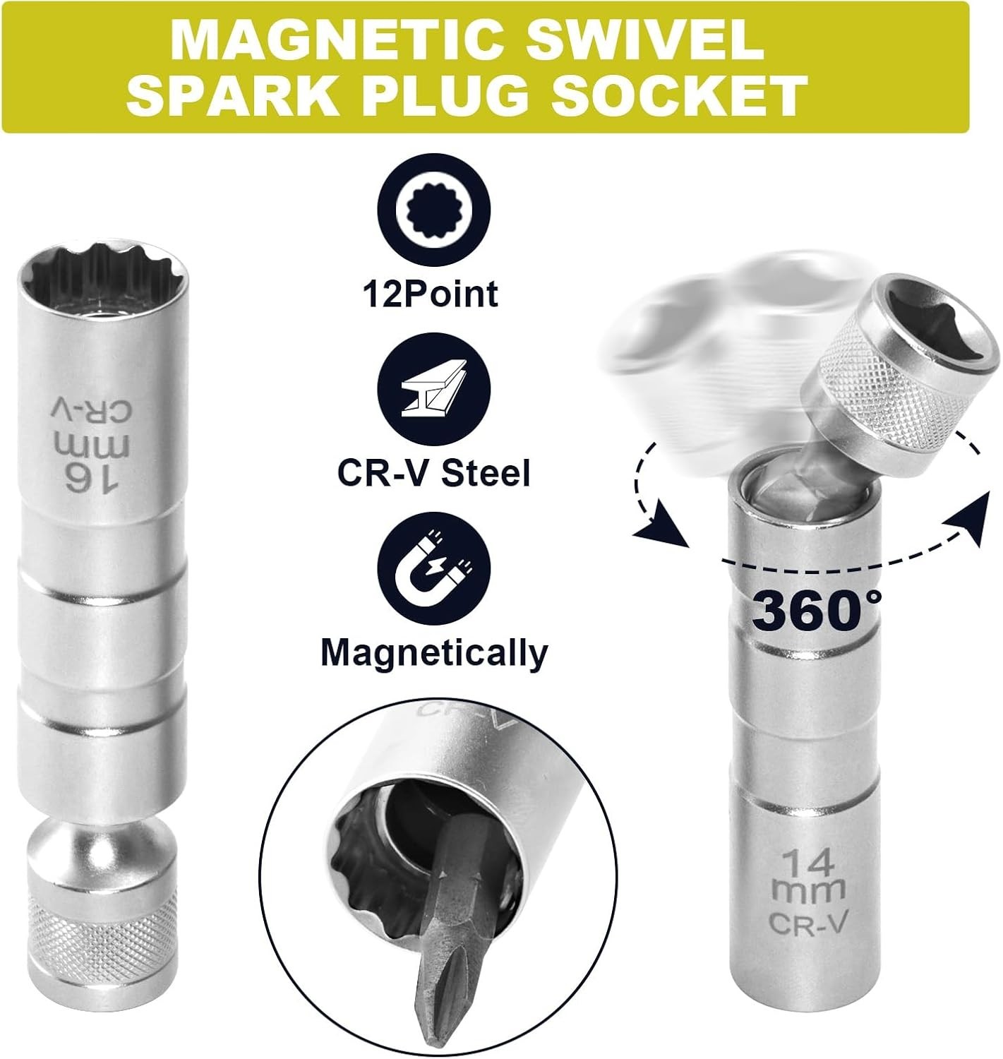 9-Piece Magnetic Spark Plug Socket Set with 3/8 Inch Drive Torque Wrench,…