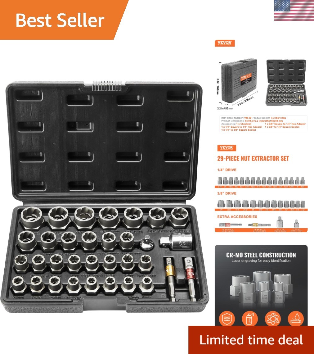 Chrome Molybdenum Steel Bolt Extractor Set – Non-Slip & Waterproof Storage Case