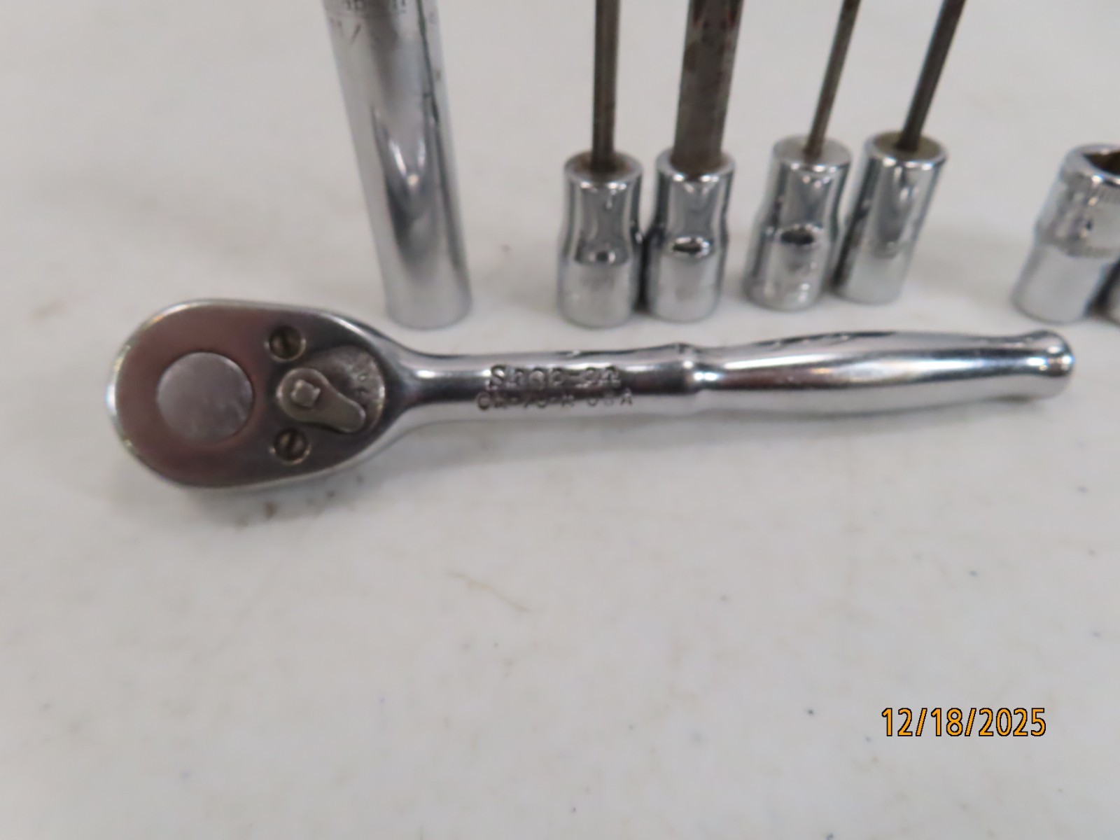 Estate Lot (11) SNAP ON TOOLS 1/4″drive Ratchet GM70M + asst Sockets CLEAN *133*