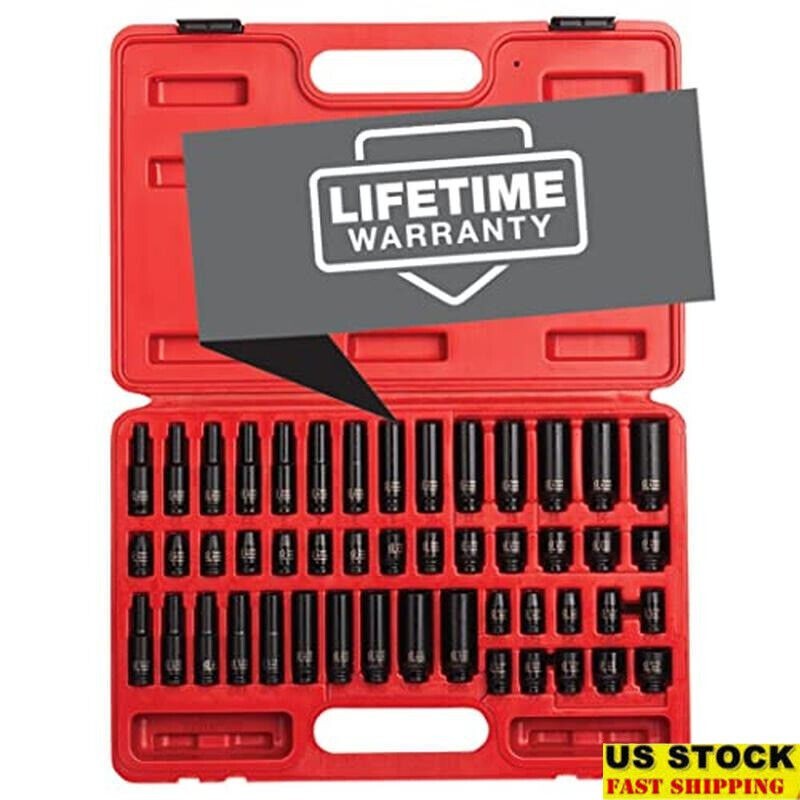 48PC 1/4 Inch Drive Master Impact Socket Set SAE/Metric 3/16 In-9/16 In 4mm-15mm