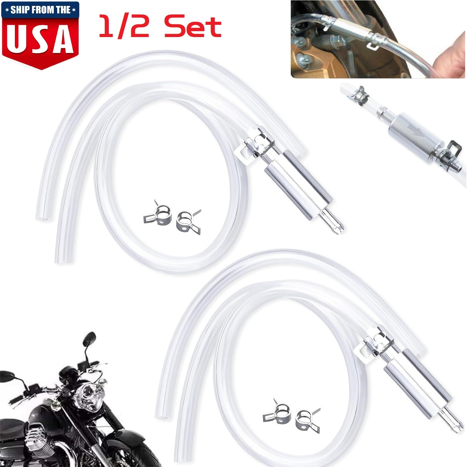 Motorcycle Car Clutch Brake Bleeder Hose One Way Valve Tube Bleeding Tool Set US