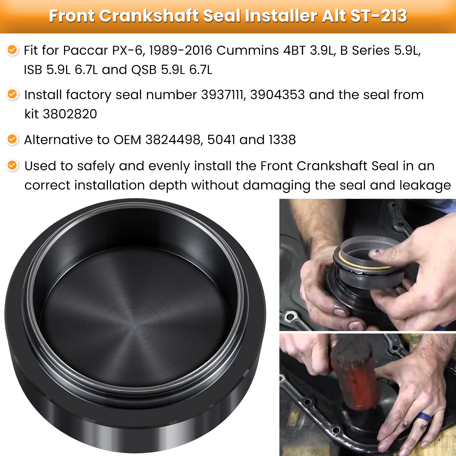 For Cummins Front+Rear Crankshaft Seal Remove Wear Sleeve Install Tool 1338 5046