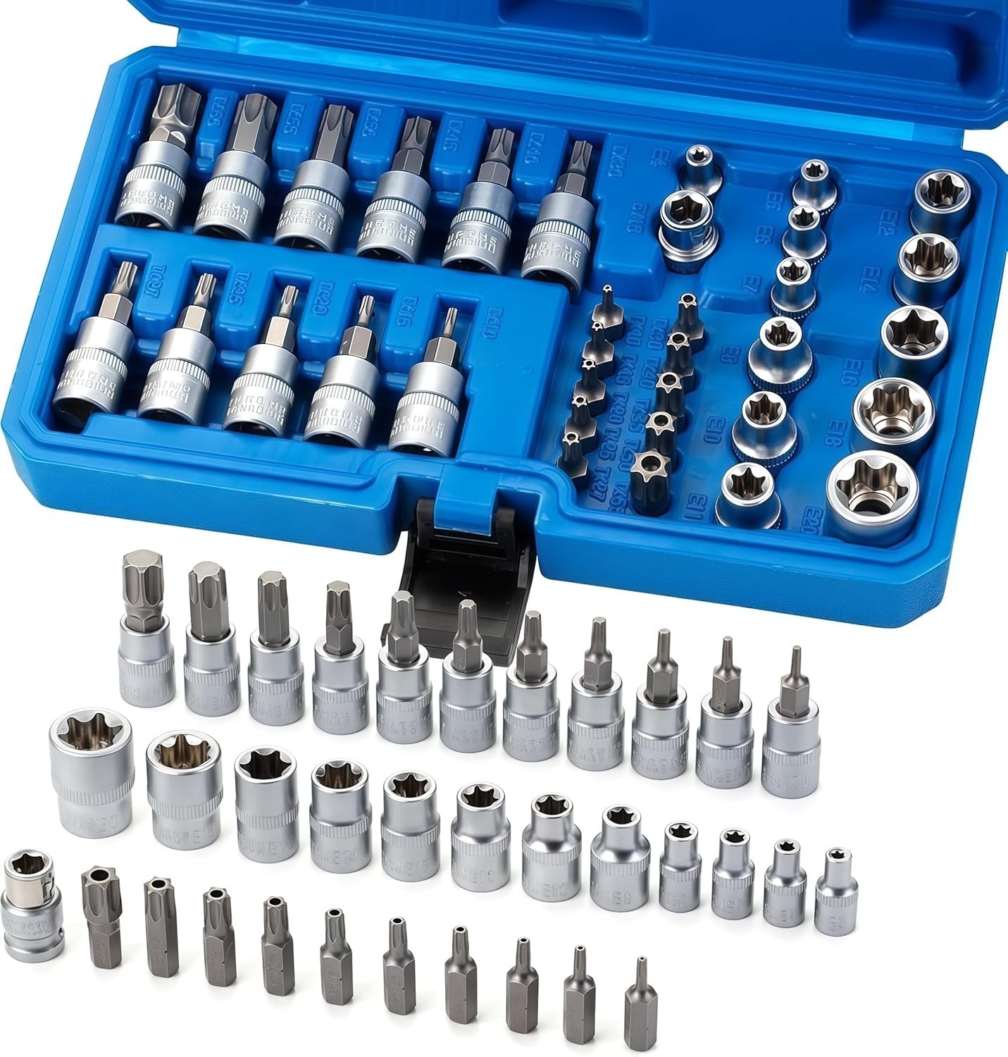34pcs Torx Star Socket & Bit Set Male Female E & T Sockets Torx Bits with Case