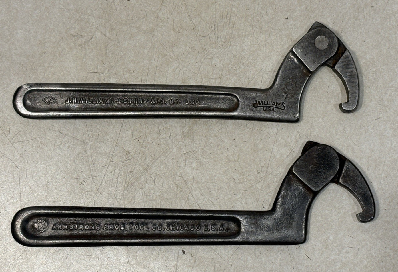 Lot of 2 JH Williams & Armstrong Adjustable Hook Spanner Wrench 474 2″ – 4-3/4″