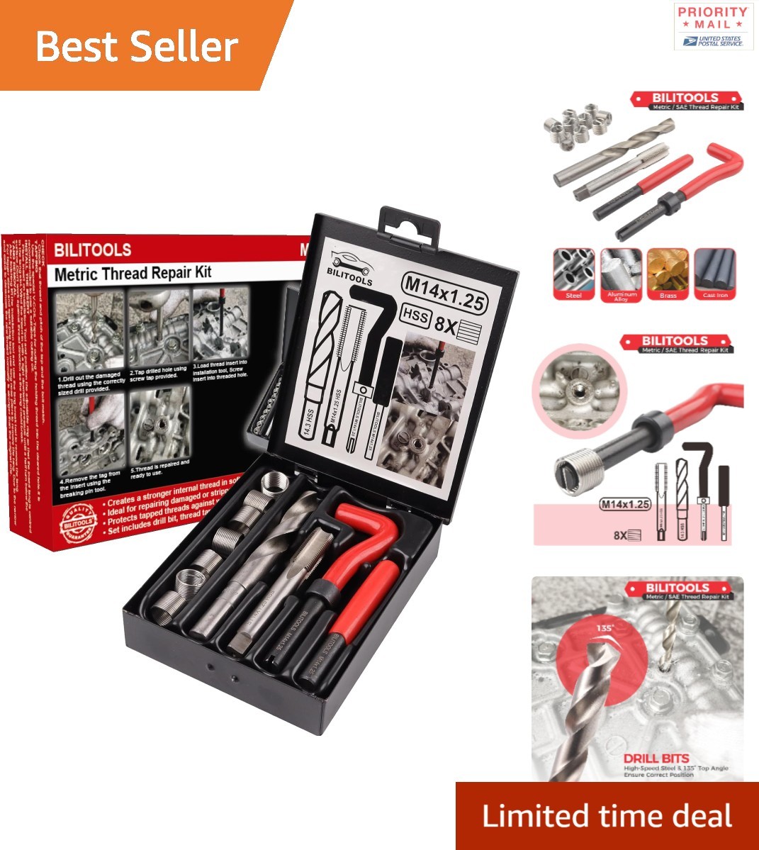 Metric Thread Repair Kit M14x1.25 HSS Drill Kit with 304 Stainless Inserts