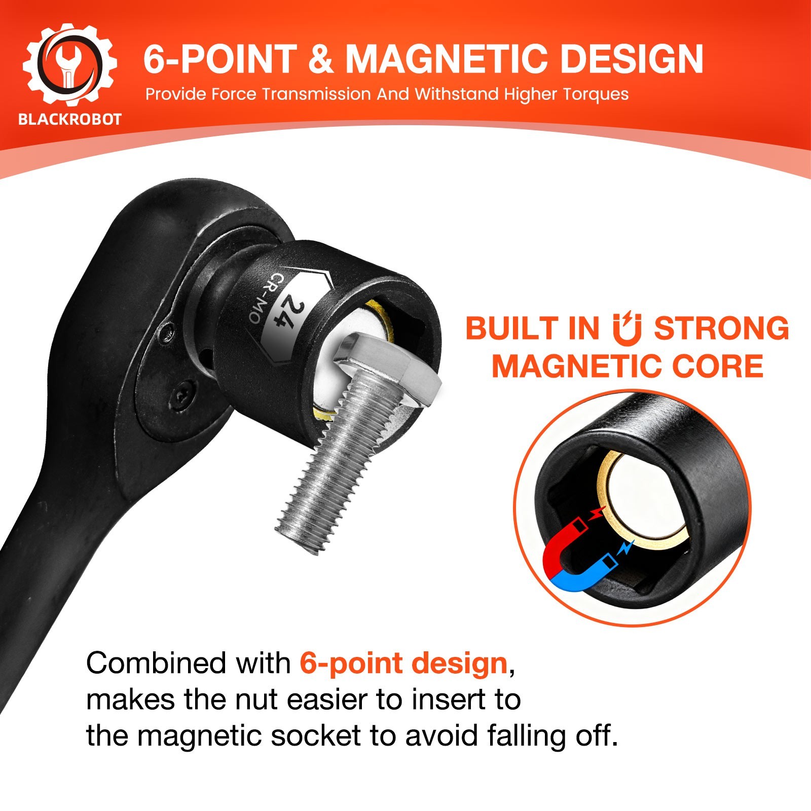 1/2″ Drive Magnetic Impact Socket Set, 15-Pcs Metric size (10-22, 24, 27mm)