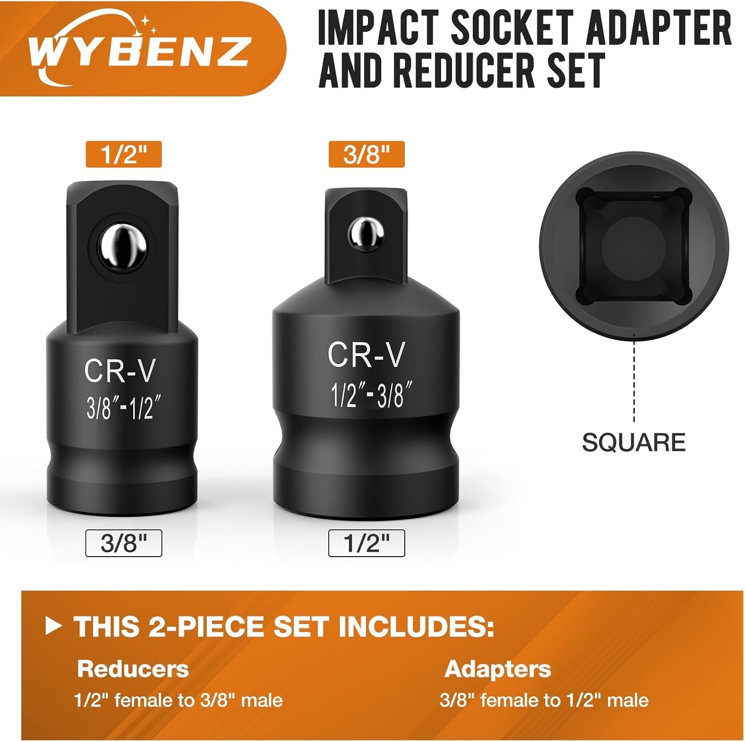2PCS Impact Socket Adapter and Reducer Set,1/2″to 3/8″ & 3/8″to 1/2″ Impact A…