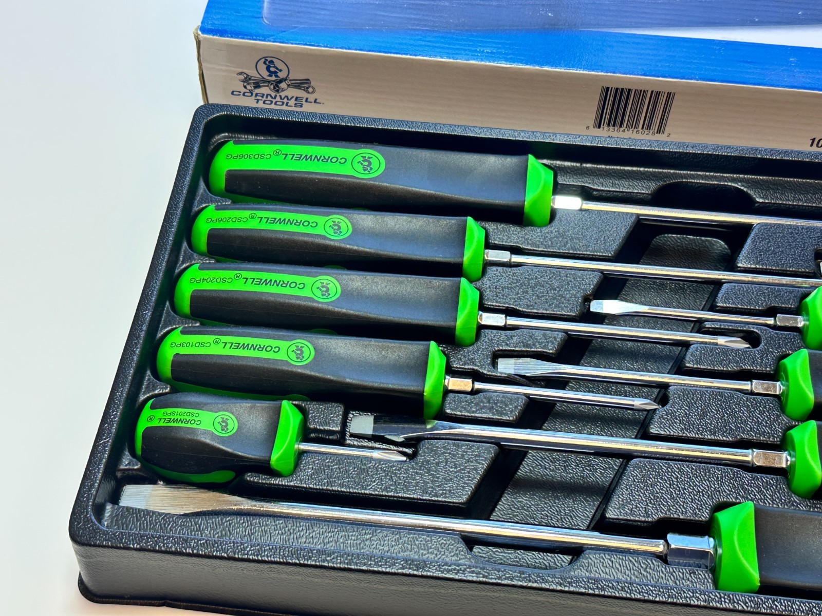 NEW Cornwell Tools CSD10SG 10pc NEON GREEN Square Grip Screwdriver Set, NOS