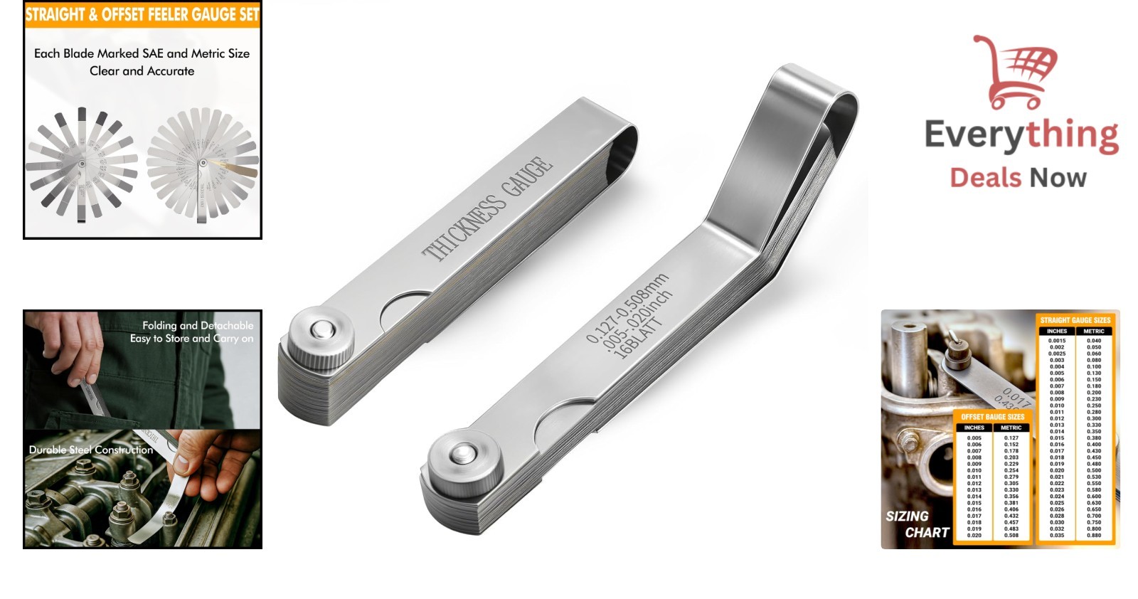 32 & 16 Blade Stainless Steel Feeler Gauge Set Valve Lash Spark Plug Gap Tool