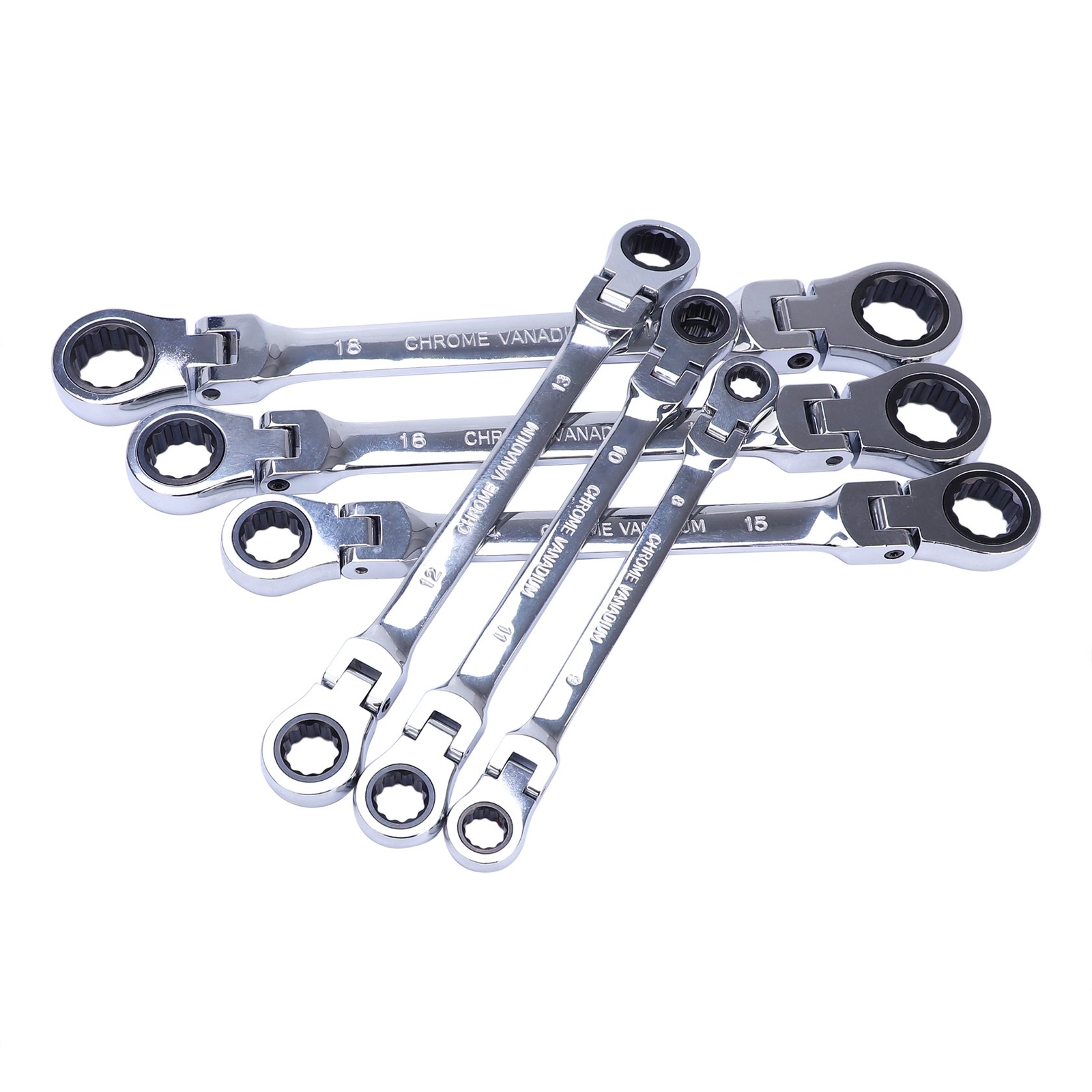 Double Box End Ratcheting Wrench 6PCS Metric Universal Flexible Head Auto Flex