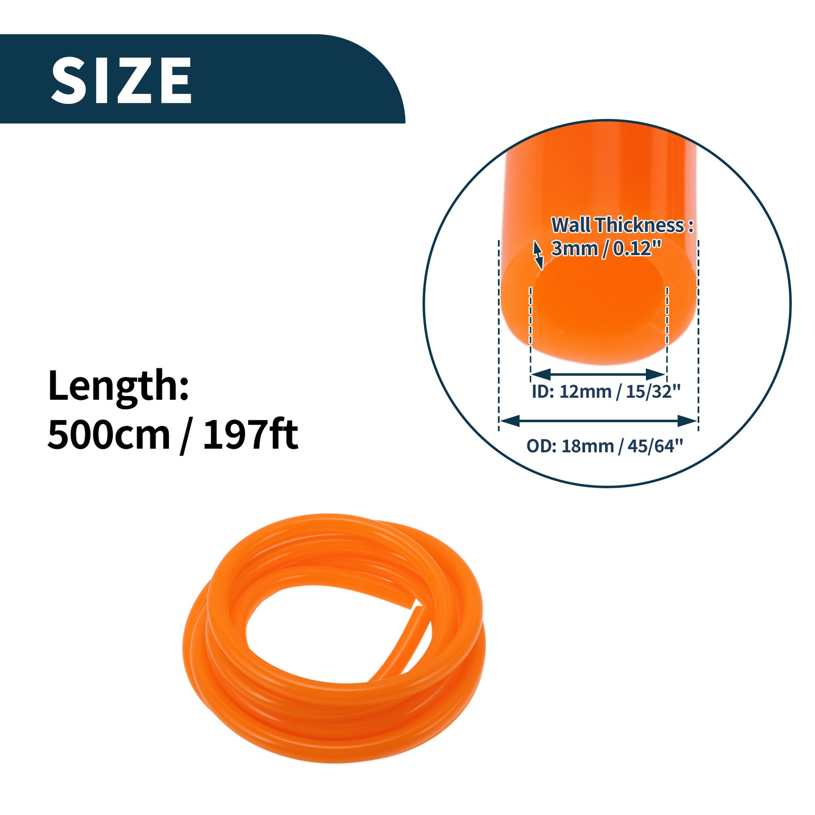 Vacuum Tube 15/32″ 12mm ID 3mm Thick 1pc Orange 130PSI