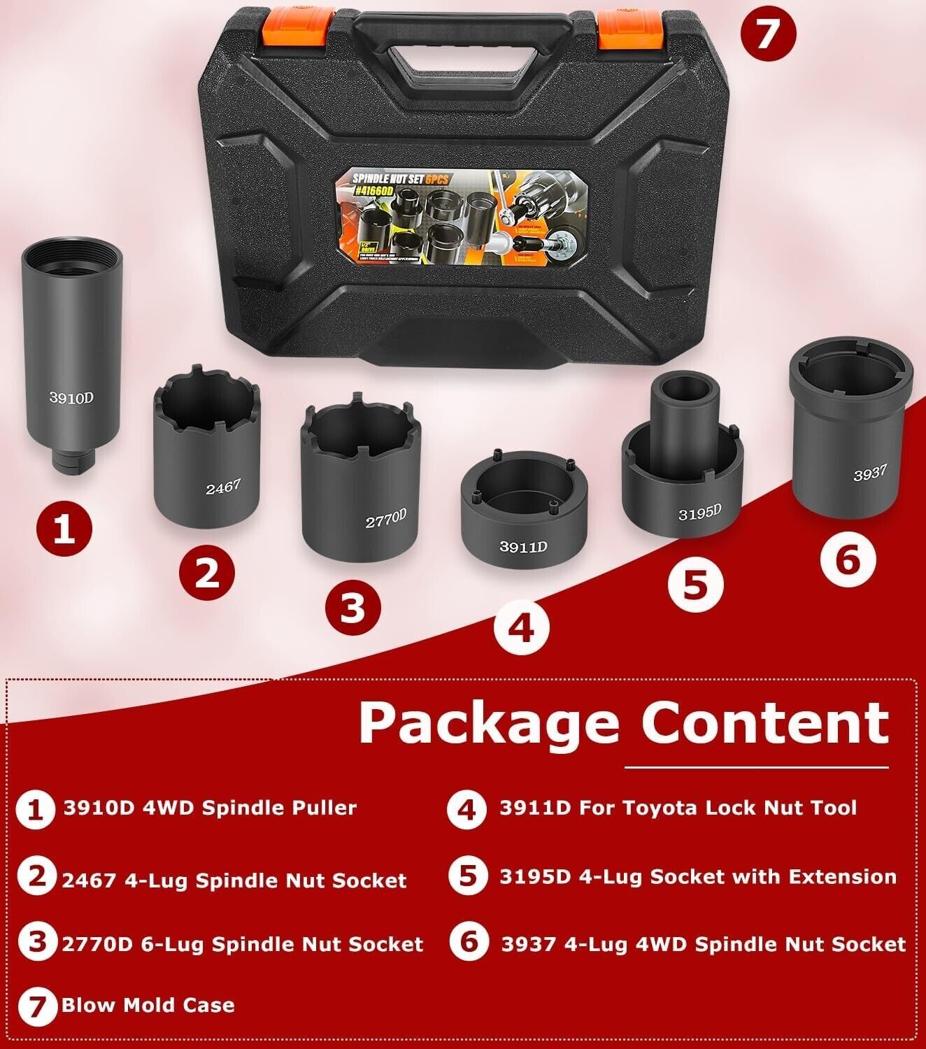 6pcs Spindle Nut Set 41660D 4WD Spindle Nut Socket Puller for Ford Dana 44/50/60
