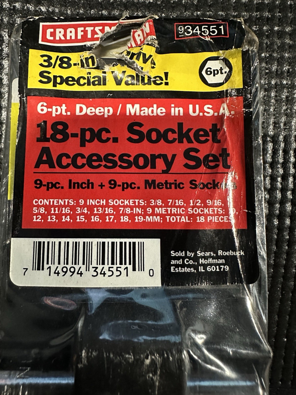 NOS 🔥 Sears Craftsman USA 18pc 6 Point Deep Socket Sets Metric/SAE 3/8” 34551