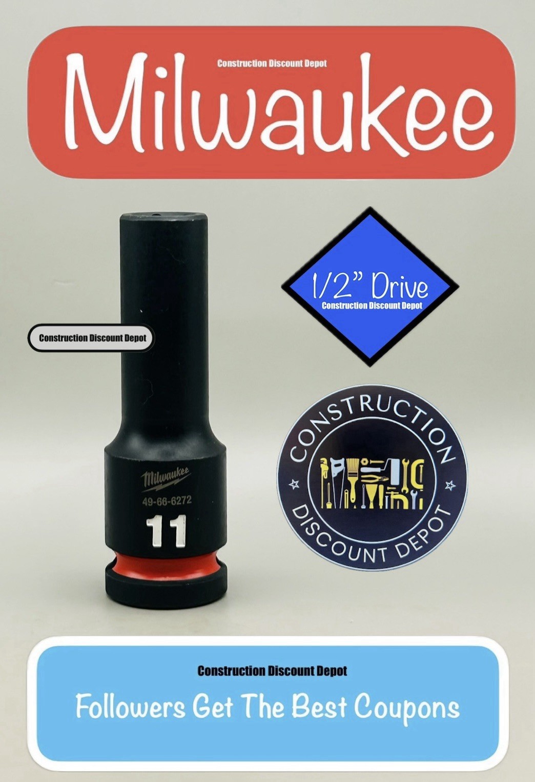 Milwaukee 49-66-6272 11MM Shockwave Impact Duty 1/2 In. Drive Deep Socket 11 mm