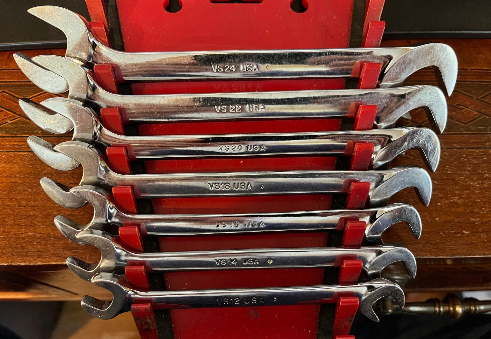 Vintage Snap-on 7pc SAE Angle Open End Wrench Set VS807 Underline USA Nice