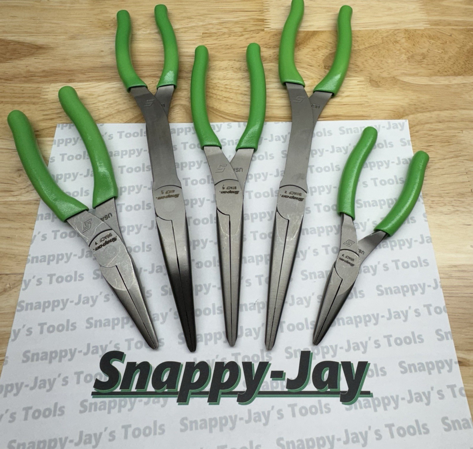 Snap-on Tools USA NEW 5pc GREEN Talon Grip Needle Nose Plier Set LONGNOSE5G