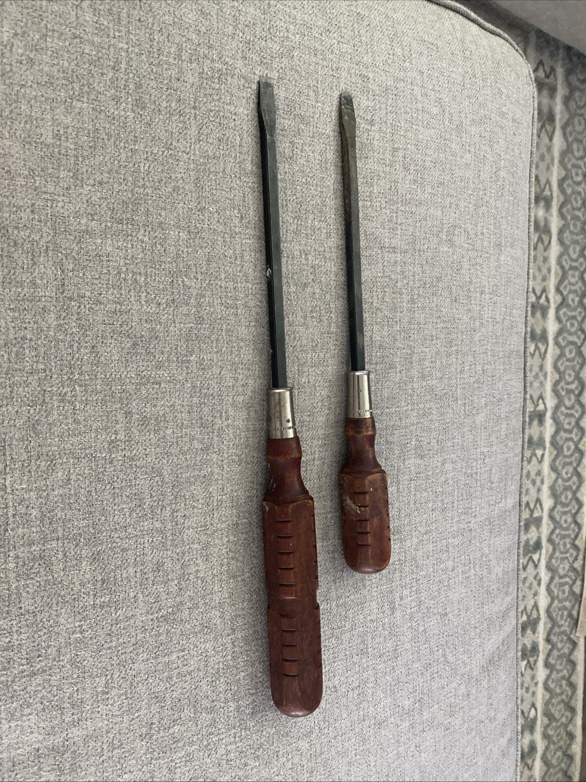 2 Unbranded Wooden Handled Flathead Screwdriver 16” & 13”