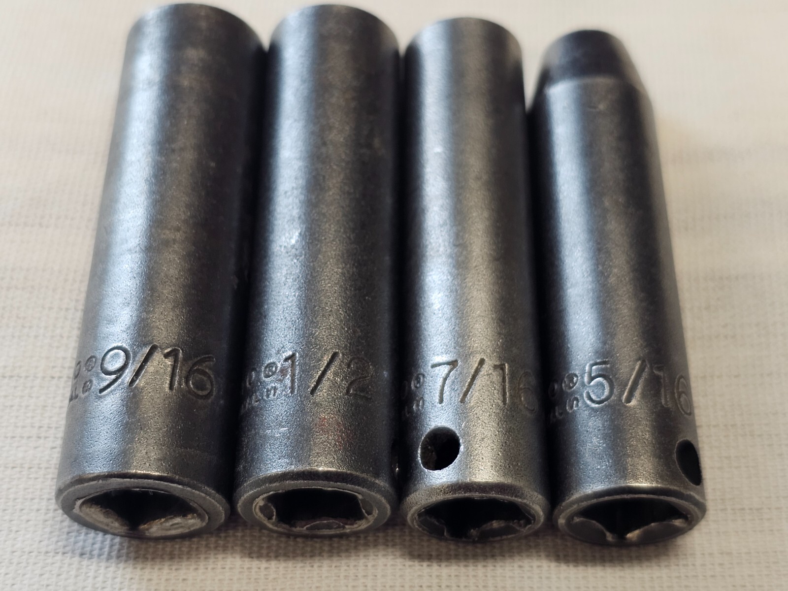 4 Proto Professional Impact Deep Well Sae Socket Set 3/8″ Drive 9/16 1/2 5/16