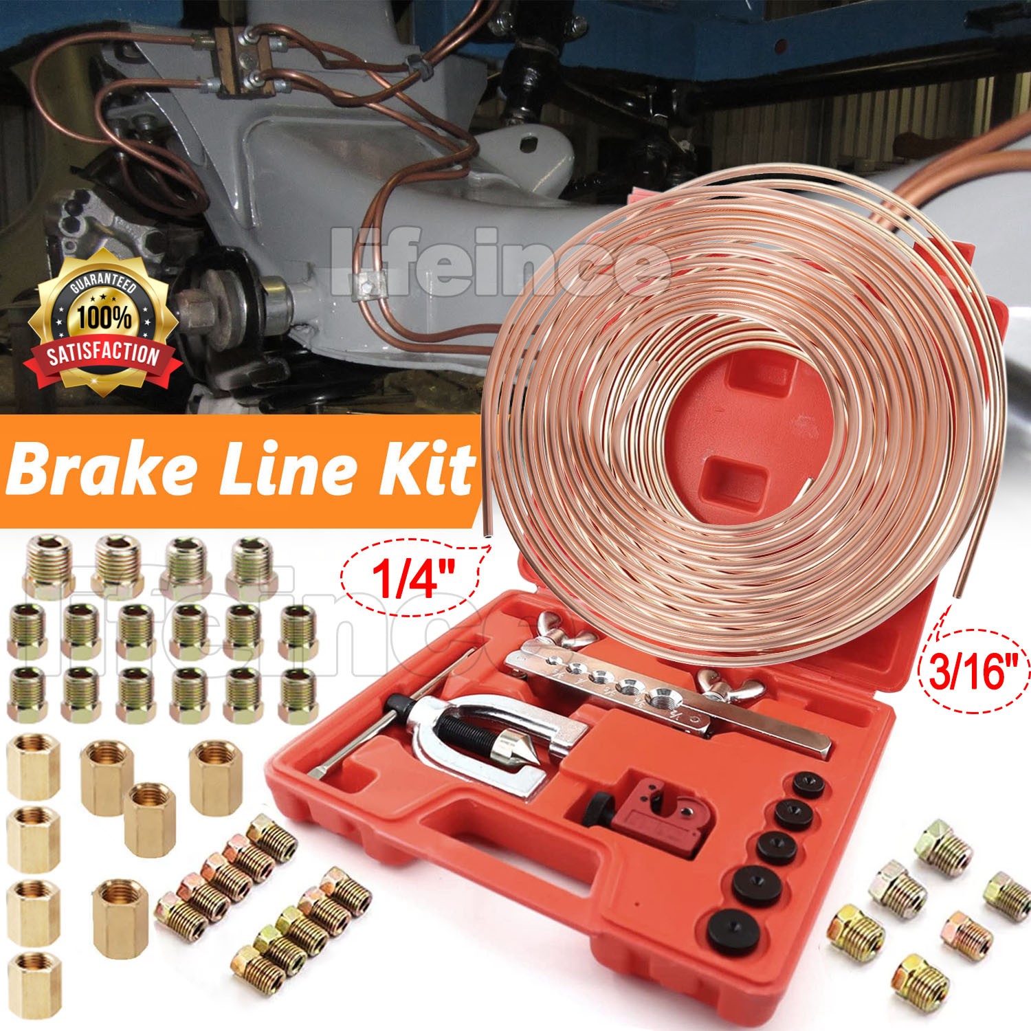25ft 3/16 + 1/4 Copper Coated Brake Line & Double & Single Flaring Tool New