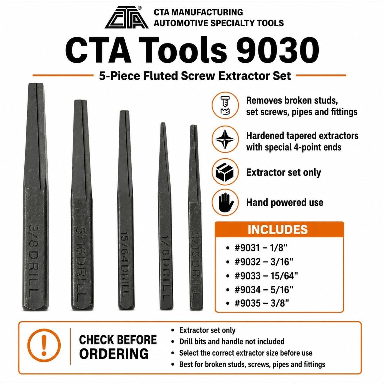 Versatile 5-Piece Screw Extractor Set with Tapered Design for All Fastener Types