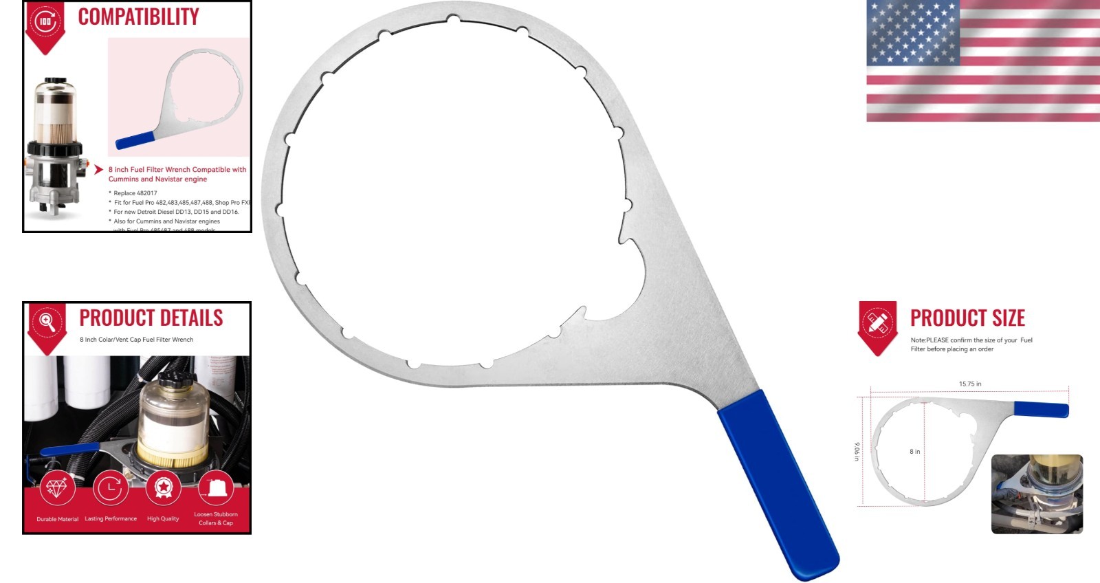Professional 8″ Fuel Filter Wrench for Detroit Diesel – Effortless Performance