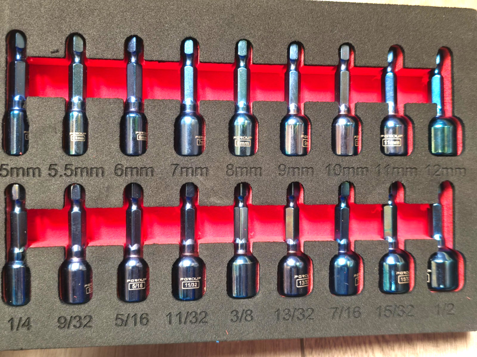 18pc 1/4″ Hex Blue Magnetic Nut Driver Set SAE & Metric w/ Foam Tray